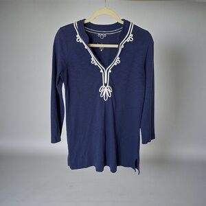 LILLY PULITZER BLUE & WHITE LONG SLEEVE TUNIC - SIZE SMALL